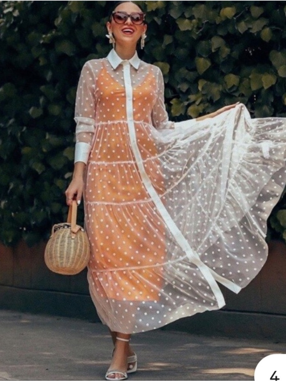 Zara Bloggers Fave Sheer White Tulle Polka Dot Maxi Shirt Dress. Divine. Size M - Picture 3 of 16